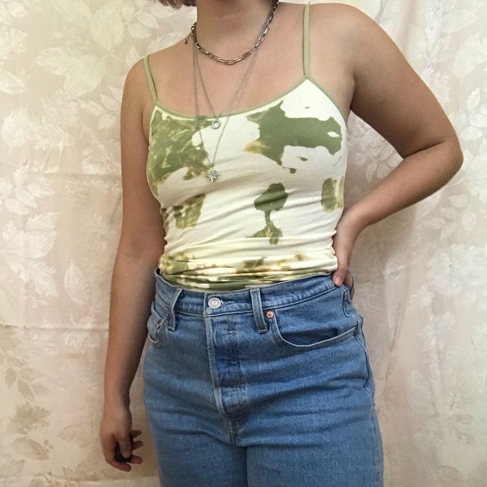 Green bleach dyed tank top with adjustable straps